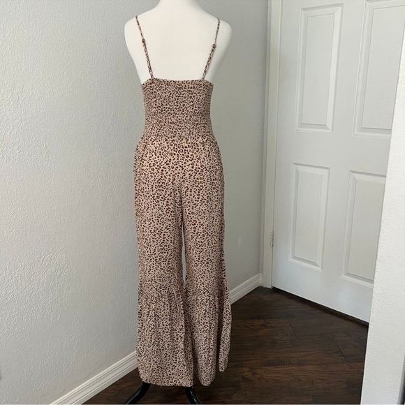 Japna women's Medium Tan Black Cheetah pants jumpsuit‎ wide leg animal print - Picture 5 of 8